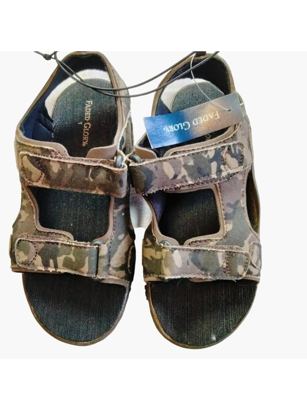 Faded Glory Camo Sandals Childrens Shoe Green Tan Size 1 New